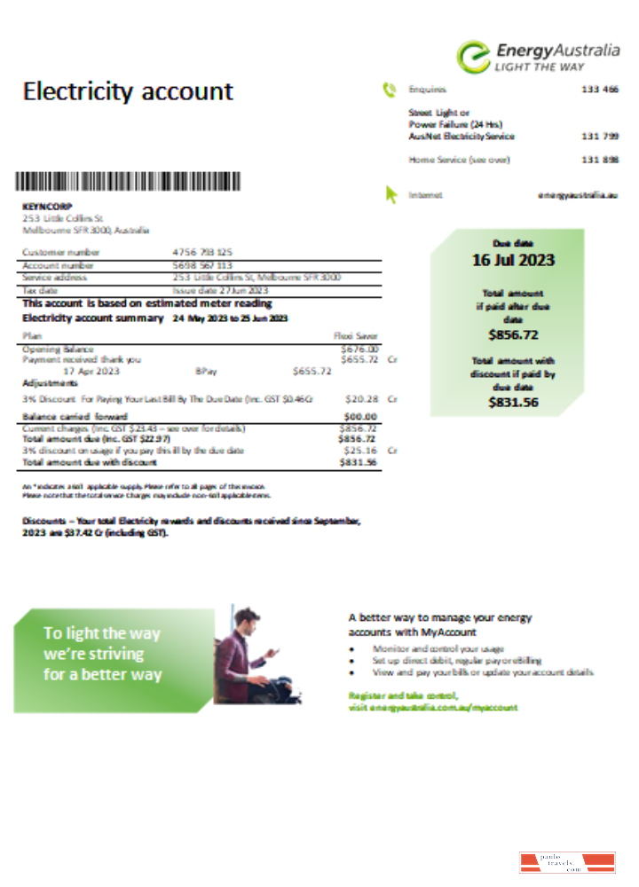 Energy Australia electricity utility business bill SCR PSD template